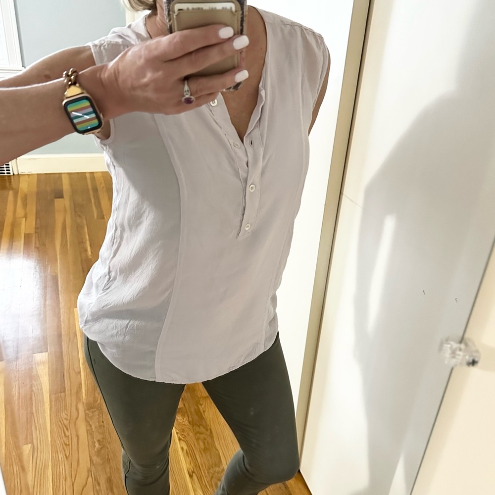 James Perse Pale Lavender Henley Shell Shirt Sleeveless Blouse